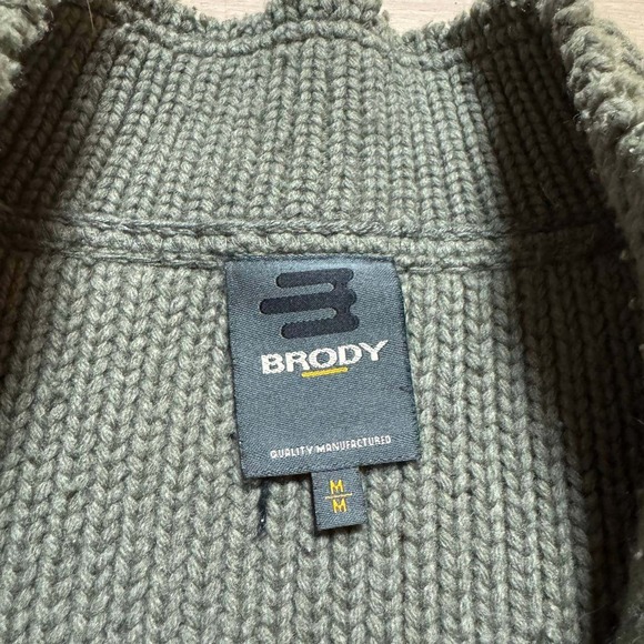 Brody Mens Lambswool Blend Full Zip Nordic Snowflake Sweater Green Size M - Picture 3 of 8